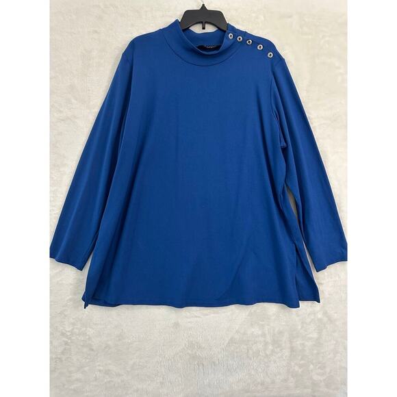 Susan Graver Blue A-Line Tunic Top 2X Button Detail Flowy - Picture 1 of 8